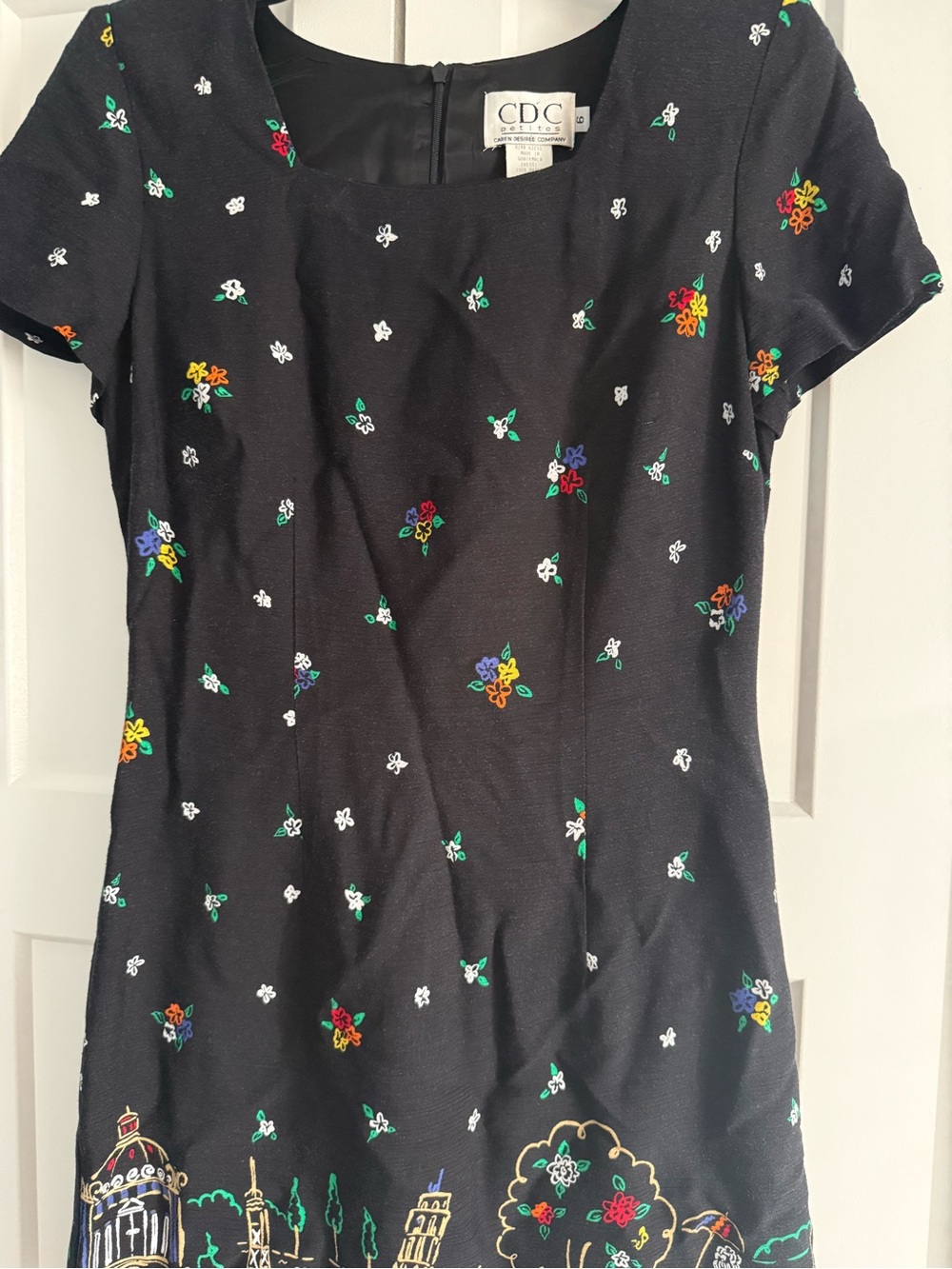 CDC petites black dress …embroidered paris landscape graphics